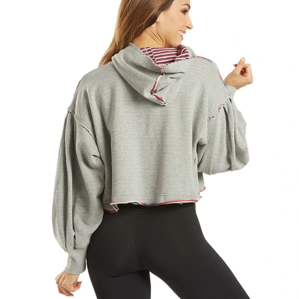 Free People Gray Balloon-Sleeve Hoodie Sweater - Picture 8 of 16